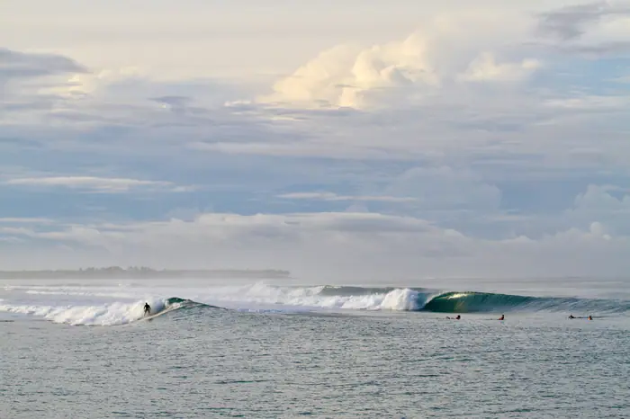 An empty, perfectly shaped wave peeling at Macaronis